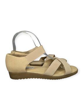 Easyhoppers Neutral Beige Elastic Strap Low Wedge Sandals Women's Size 8 1/2M